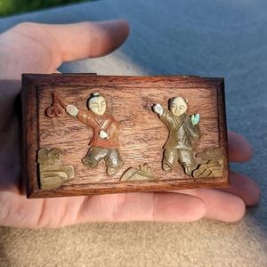 Antique Chinese Gemstone Inlay Wooden Box
